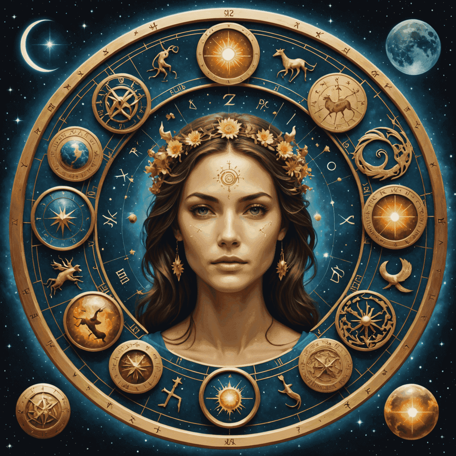 Ein Bild, das Sternzeichen und Wellness-Symbole kombiniert, um astrologische Gesundheitstipps darzustellen